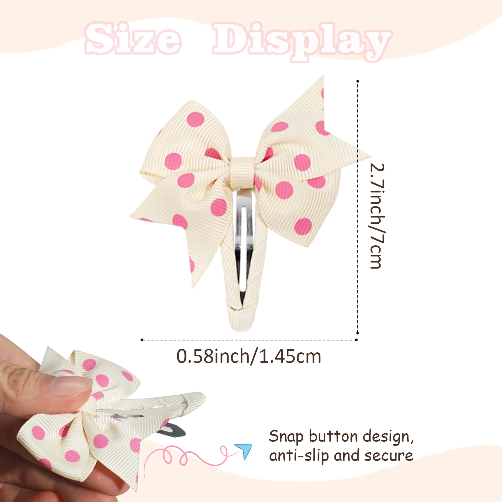 20pcs No Slip Snap Hair Clips for Baby Girls - 2 Inch Grosgrain Ribbon Hair Bows Barrettes Non-Slip Cute Hair Accessories