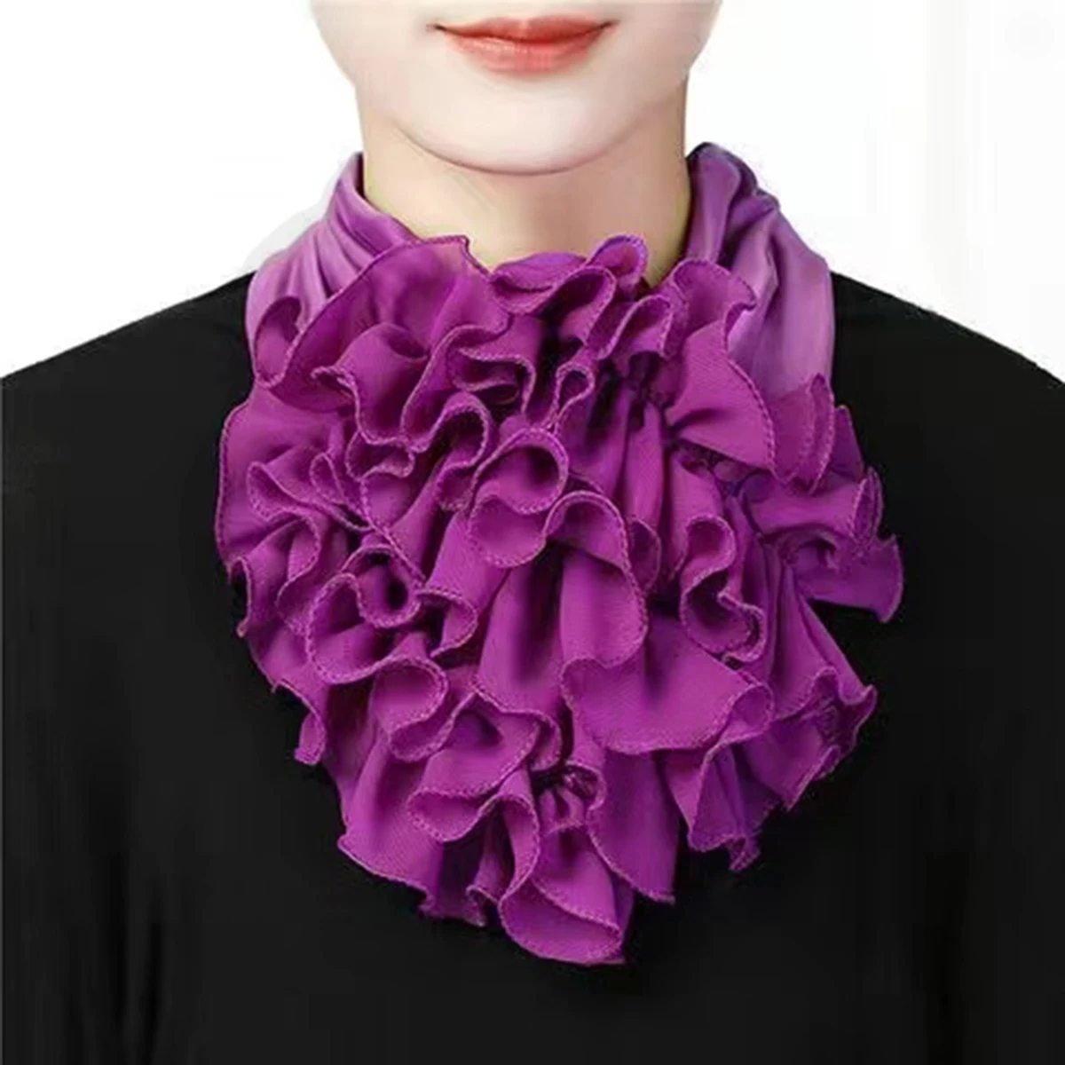 Solid Color Neck Collar Ruffles Fake Collar Elegant Women Casual Neckerchief Detachable Neck Gaiter Warm Scarf Free Size Fashion
