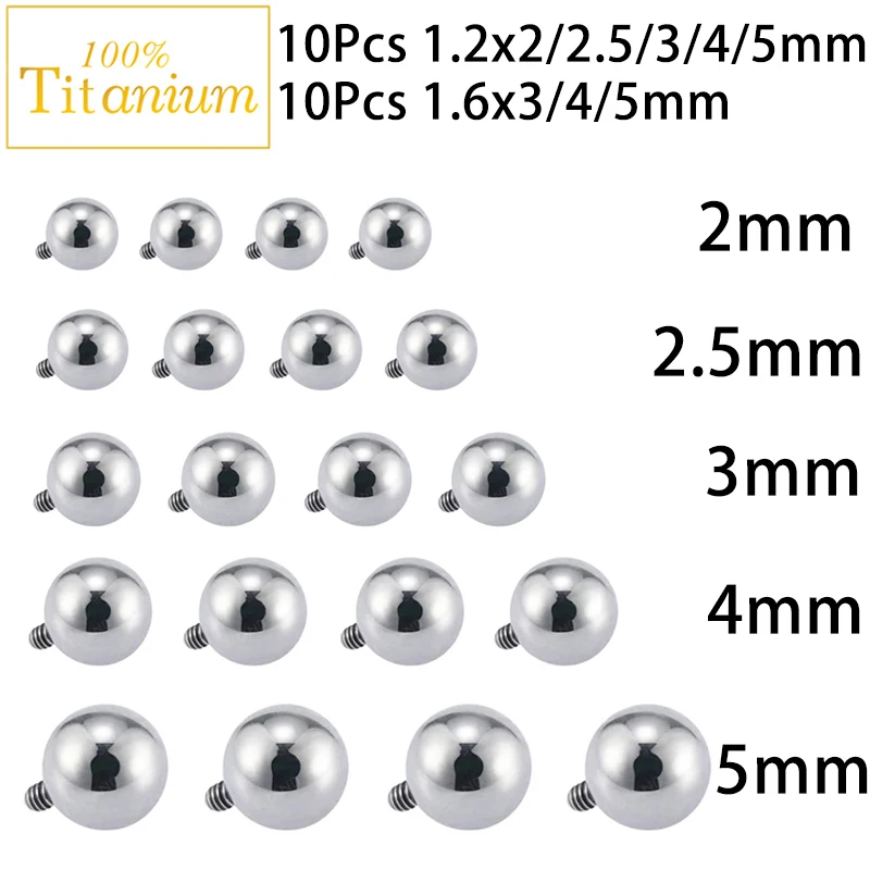 10Pc Implant Grade ASTM G23 Titanium Mirror Polish Internal Thread 2/2.5/3/4/5mm Ball Top Piercing Replacement Accessory Jewelry
