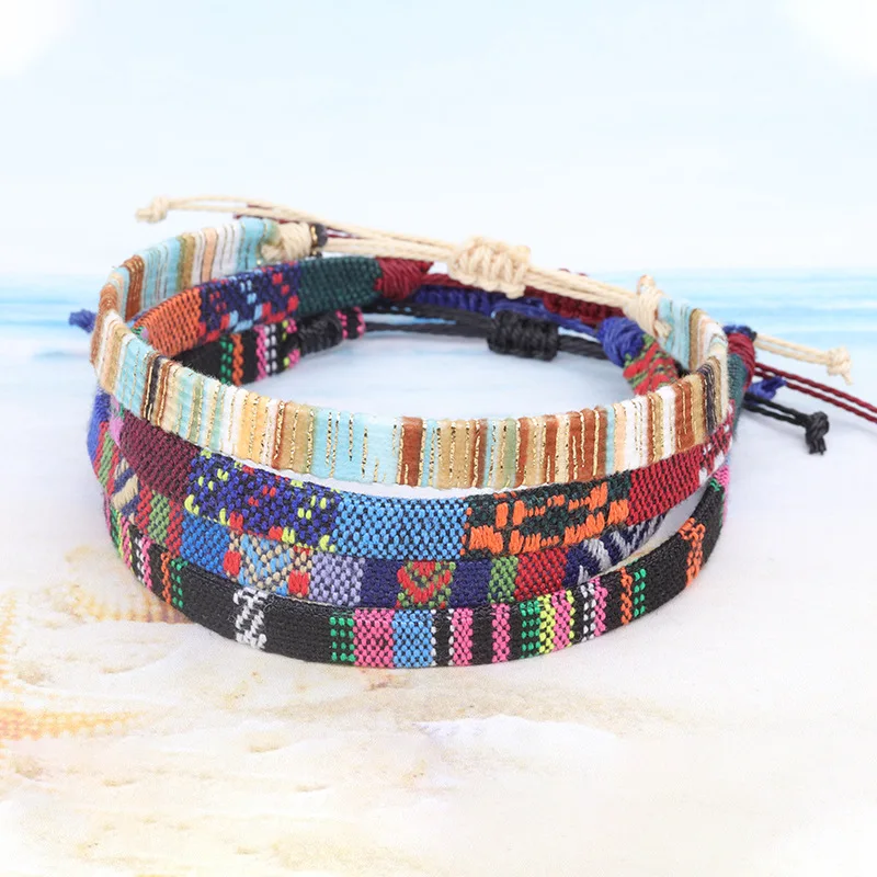 Woven Ethnic Nepal Bracelet Boho Women Men Fabric Thread Rope Hand Wrist Strap Weave Braid Wristband Luck Friendship Knot Bangle
