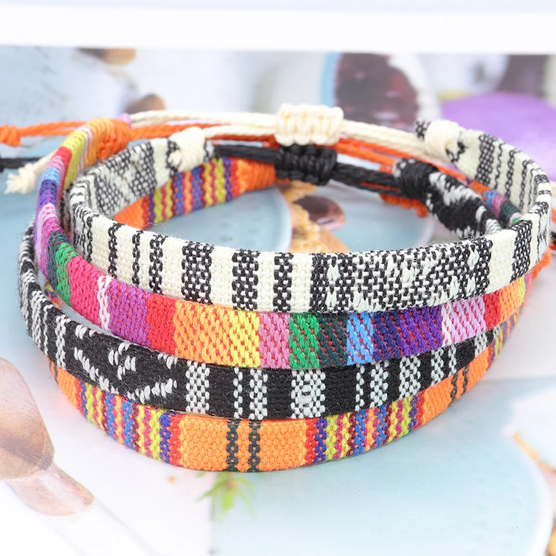 Woven Ethnic Nepal Bracelet Boho Women Men Fabric Thread Rope Hand Wrist Strap Weave Braid Wristband Luck Friendship Knot Bangle