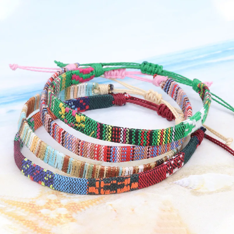 Woven Ethnic Nepal Bracelet Boho Women Men Fabric Thread Rope Hand Wrist Strap Weave Braid Wristband Luck Friendship Knot Bangle