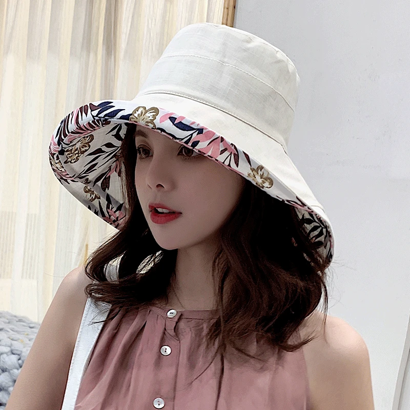 2023 Women's Hat Bucket hat Panamanian Women Four Seasons Fisherman Hat Big Brim Hat Double-Sided Fisherman Hat Sun Visor C