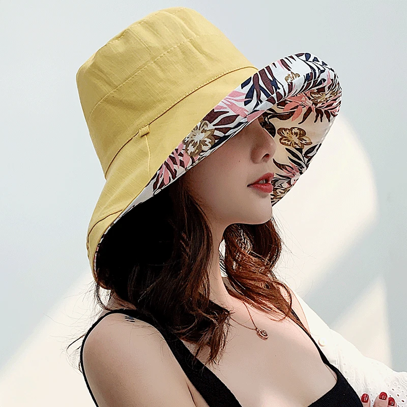 2023 Women's Hat Bucket hat Panamanian Women Four Seasons Fisherman Hat Big Brim Hat Double-Sided Fisherman Hat Sun Visor C
