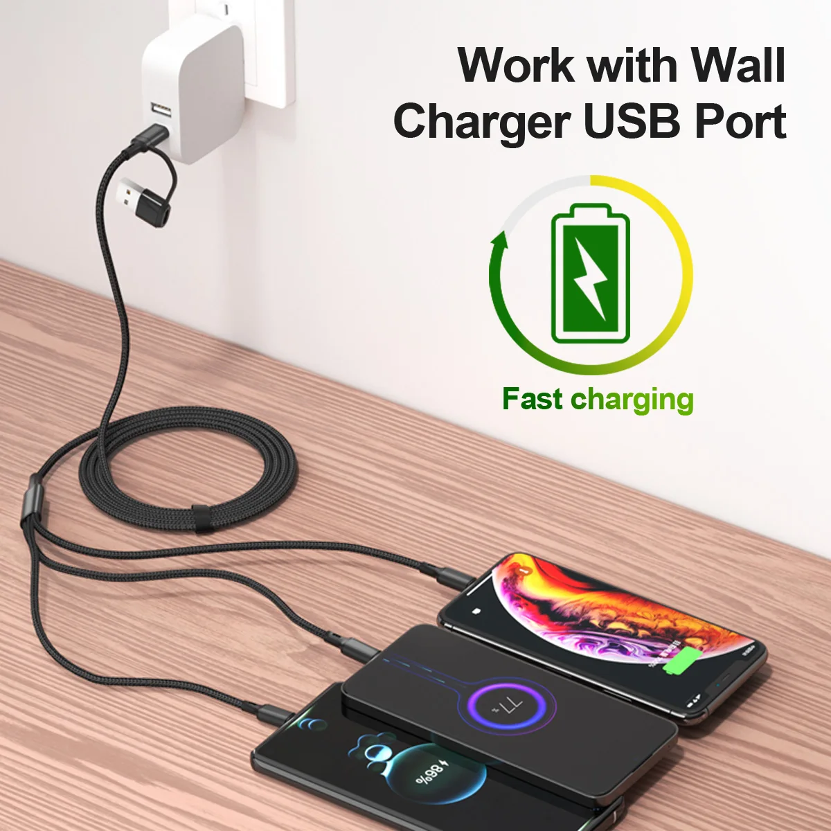 3 in1 Charging Cable Multi Usb Port Multiple Usb Charging Cord Type C Micro Charger Mobile Phone Wire For iPhone 14 13 12 Huawei