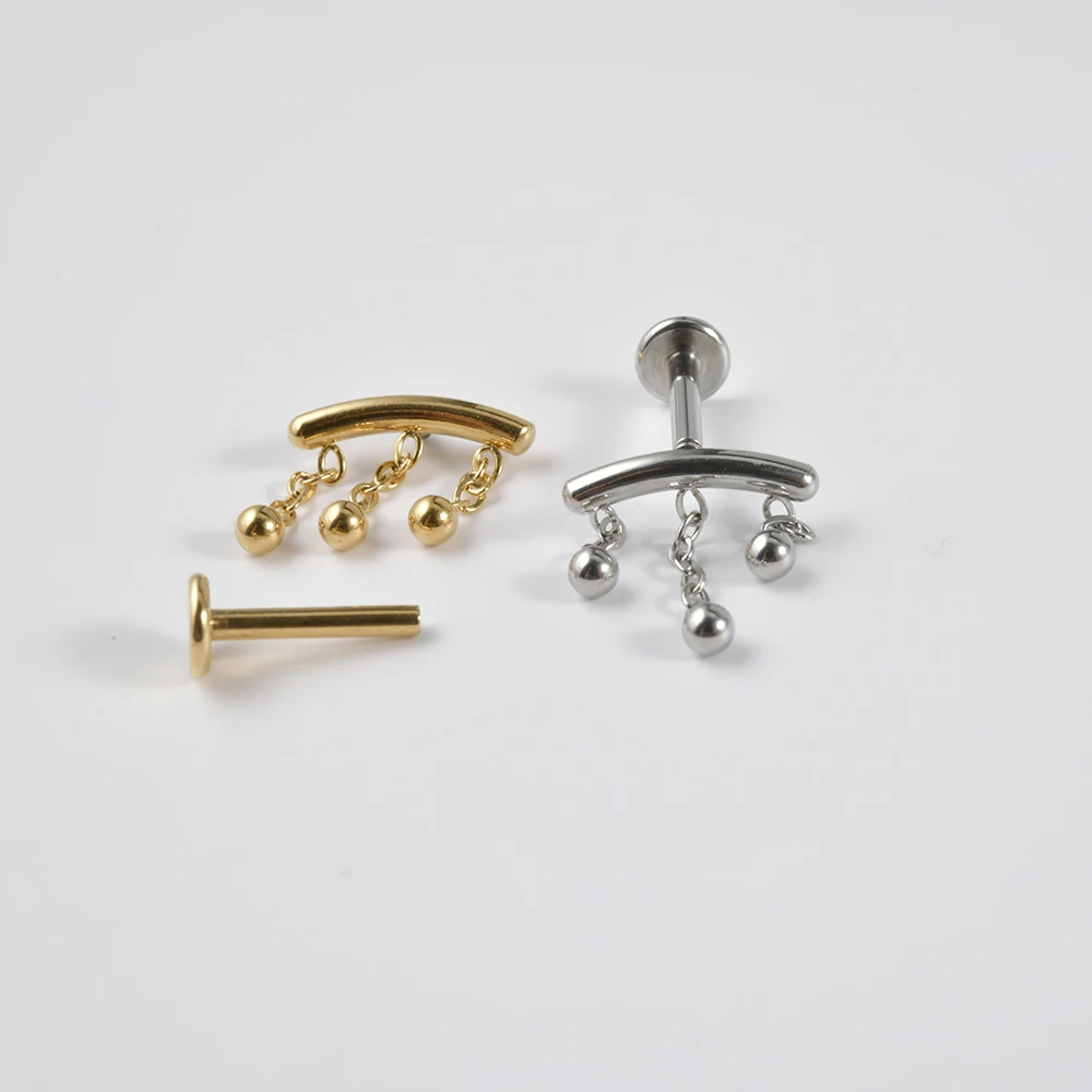 1PC-5PCS Surgical Steel Ear Cartilage Drop Chain Lip Studs Gold/Silver Labret Tragus Helix Earring Daith Lobe Piercing Jewelry