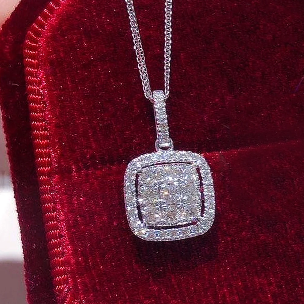 Huitan Exquisite Square Shaped Pendant Necklace with Dazzling CZ Fashion Wedding Neck Accessories Silver Color Jewelry for Women
