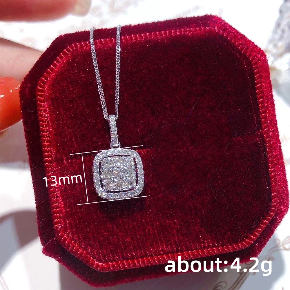 Huitan Exquisite Square Shaped Pendant Necklace with Dazzling CZ Fashion Wedding Neck Accessories Silver Color Jewelry for Women