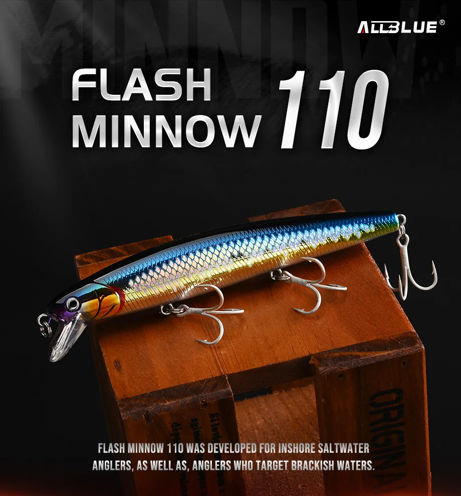 ALLBLUE FlashMinnow 110 Fishing Lure 110mm 17.8g Glow Jerkbait Wobbler Slow Suspending Minnow Plastic Bait Bass Pike Tackle