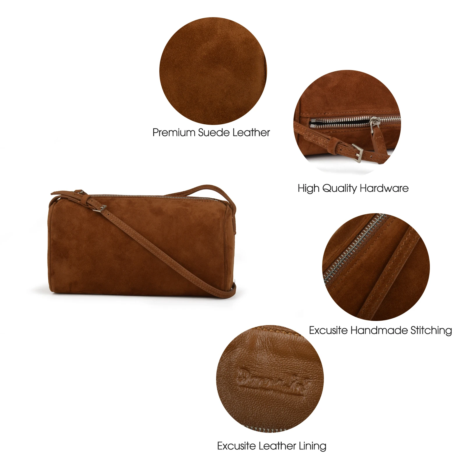 Donna-in Genuine Mini Suede Handbag Real Leather Square Pen Container Bag for Women