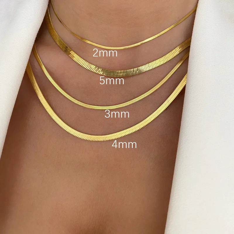 New Fashion Unisex Snake Chain Choker Necklace Stainless Steel Herringbone 2/3/4/5mm Gold Color Chain Necklace For Women Jewelry