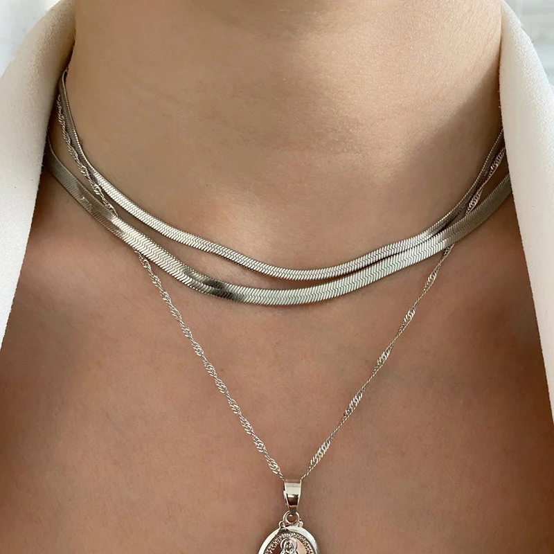 New Fashion Unisex Snake Chain Choker Necklace Stainless Steel Herringbone 2/3/4/5mm Gold Color Chain Necklace For Women Jewelry