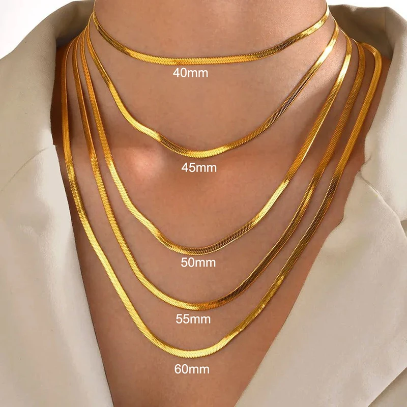 New Fashion Unisex Snake Chain Choker Necklace Stainless Steel Herringbone 2/3/4/5mm Gold Color Chain Necklace For Women Jewelry