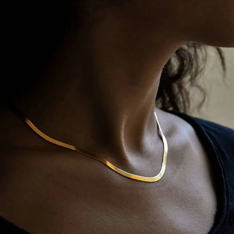 New Fashion Unisex Snake Chain Choker Necklace Stainless Steel Herringbone 2/3/4/5mm Gold Color Chain Necklace For Women Jewelry