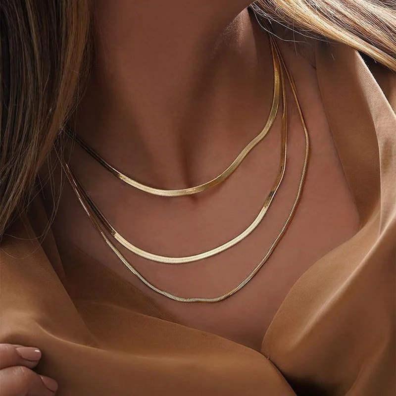 New Fashion Unisex Snake Chain Choker Necklace Stainless Steel Herringbone 2/3/4/5mm Gold Color Chain Necklace For Women Jewelry