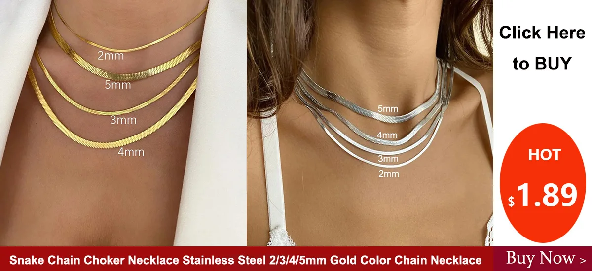 New Fashion Unisex Snake Chain Choker Necklace Stainless Steel Herringbone 2/3/4/5mm Gold Color Chain Necklace For Women Jewelry