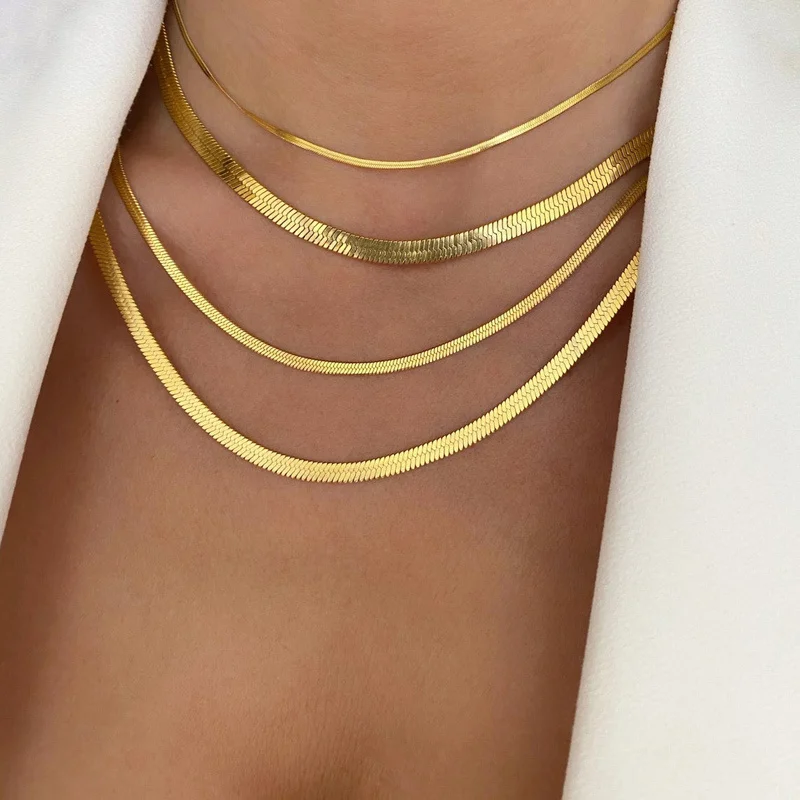 New Fashion Unisex Snake Chain Choker Necklace Stainless Steel Herringbone 2/3/4/5mm Gold Color Chain Necklace For Women Jewelry
