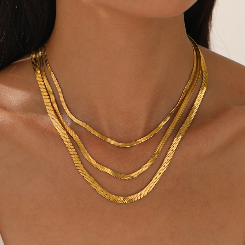 New Fashion Unisex Snake Chain Choker Necklace Stainless Steel Herringbone 2/3/4/5mm Gold Color Chain Necklace For Women Jewelry