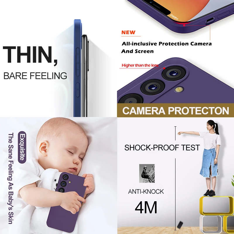 For Samsung A55 A54 5G Case Square Liquid Silicone Phone Cases For Samsung Galaxy A55 A54 A 55 5G S24 Ultra Plus Back Soft Cover