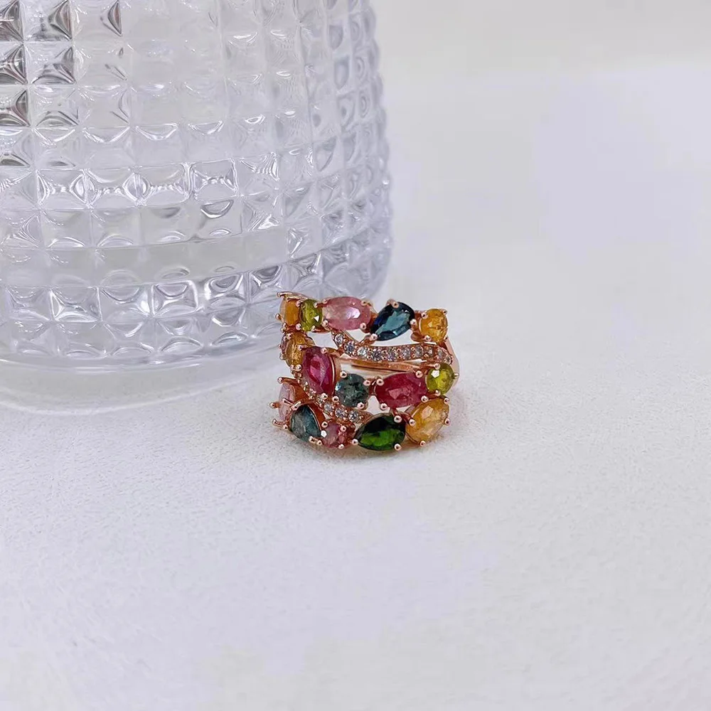 Rose Gold Color Rainbow Colorful Zirconia Bracelet for Women Girls 22CM Long Luxury Wedding Bangle Vintage Party Jewelry Gift