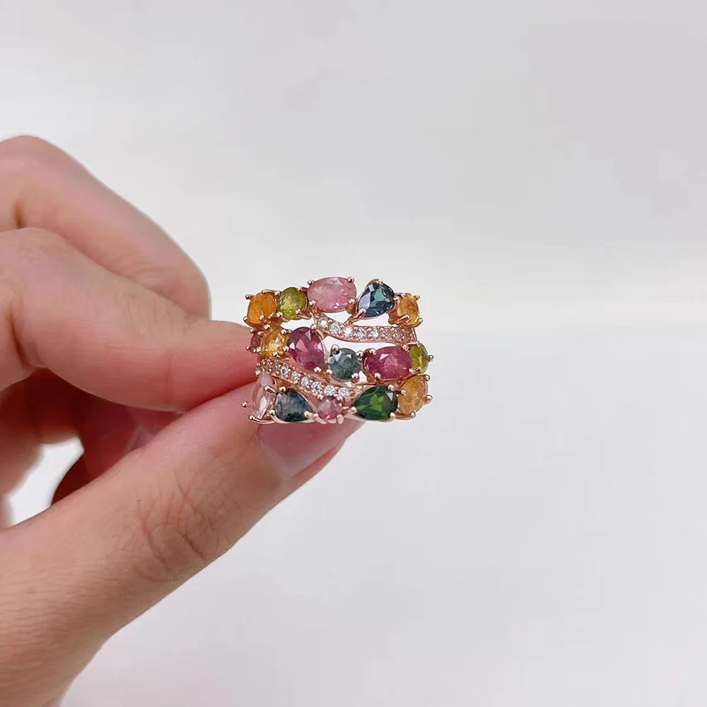 Rose Gold Color Rainbow Colorful Zirconia Bracelet for Women Girls 22CM Long Luxury Wedding Bangle Vintage Party Jewelry Gift