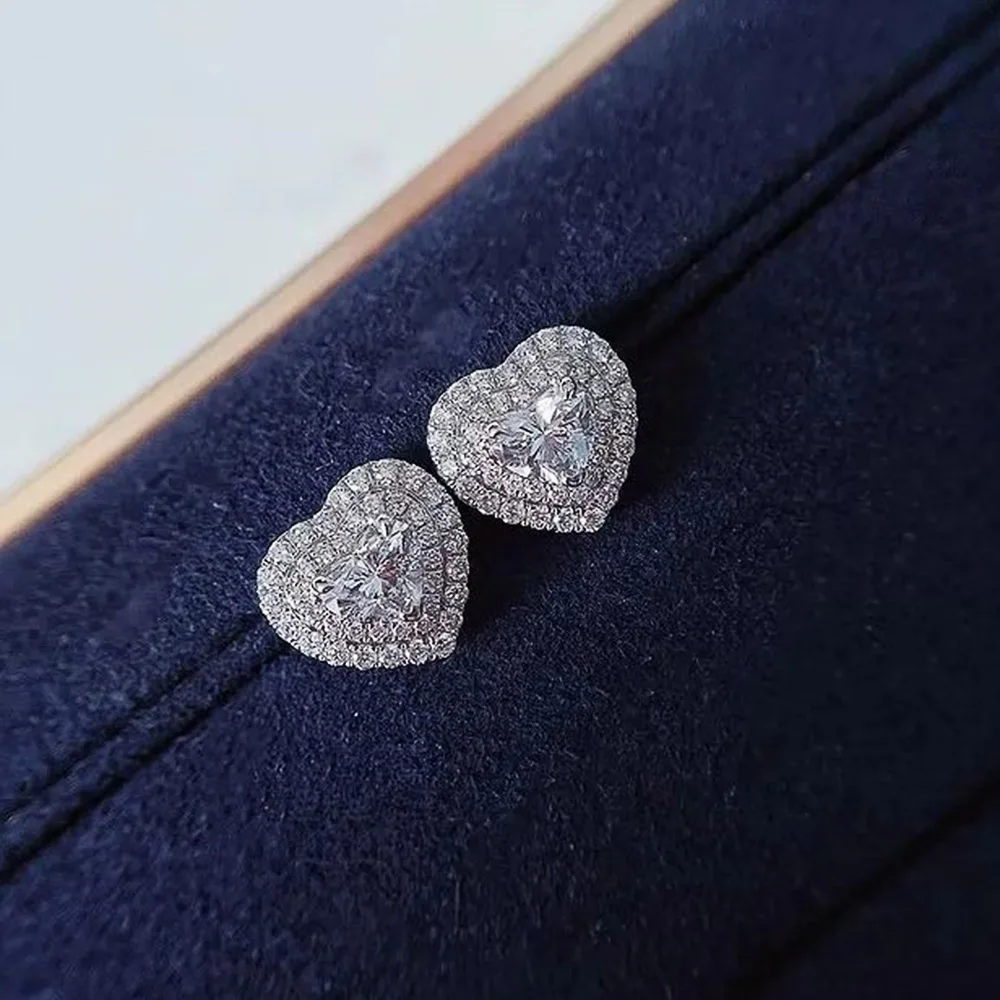 Huitan Classic Heart Stud Earrings Crystal Cubic Zirconia Eternity Timeless Women Earrings Fancy Gift High Quality Jewelry