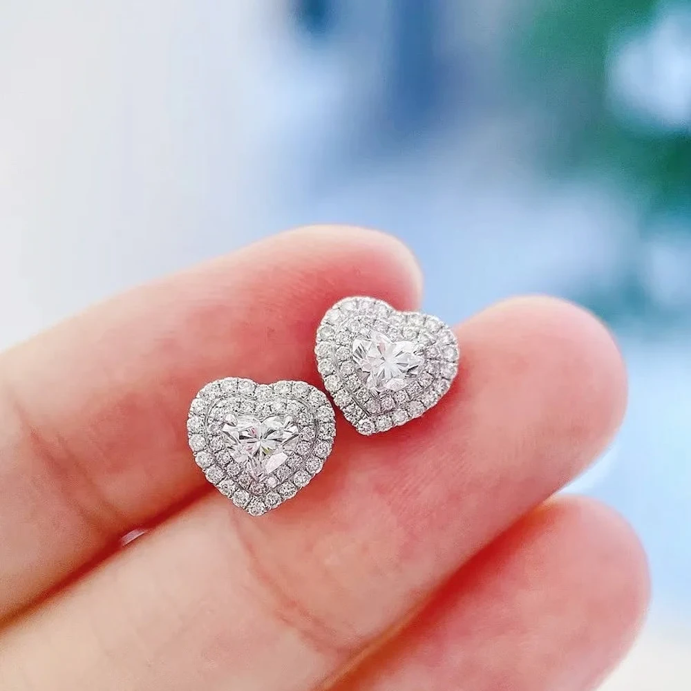 Huitan Classic Heart Stud Earrings Crystal Cubic Zirconia Eternity Timeless Women Earrings Fancy Gift High Quality Jewelry