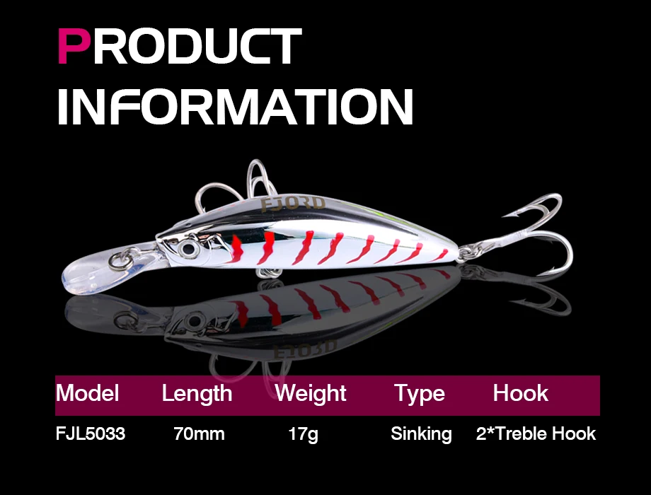 FJORD 70mm 17g Fishing Bait Heavy Minnow Laser Hard Artificial Bait Plastic Professional Seawater Lure Sinking Fishing Equipment