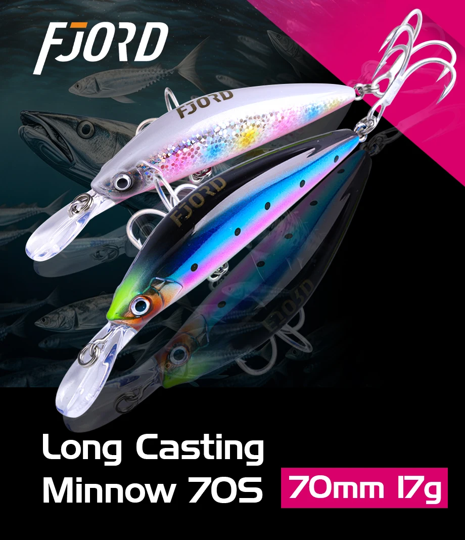 FJORD 70mm 17g Fishing Bait Heavy Minnow Laser Hard Artificial Bait Plastic Professional Seawater Lure Sinking Fishing Equipment