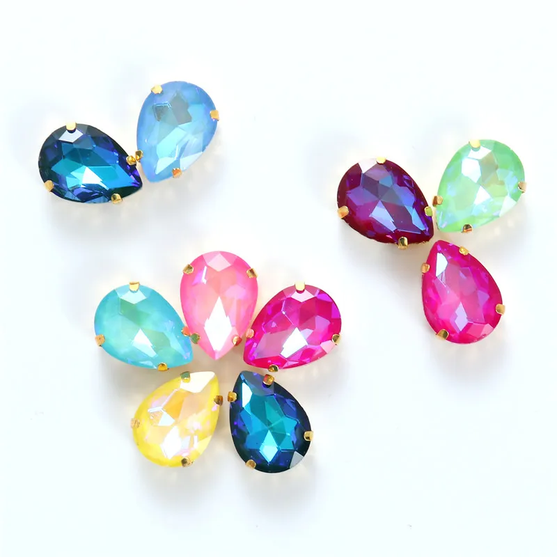 New Teardrop Glass Sew On Rhinestones With Gold Claw Glitter Crystals Stones For Sewing Clothes Shoes Diy 10x14mm 13x18mm