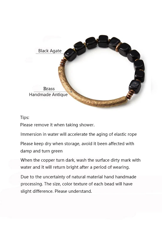 Cubic Black Obsidian Stone Golden Metal Bracelet With Handcrafted Antique Brass Accessories Trendy Jewelry for Male Female