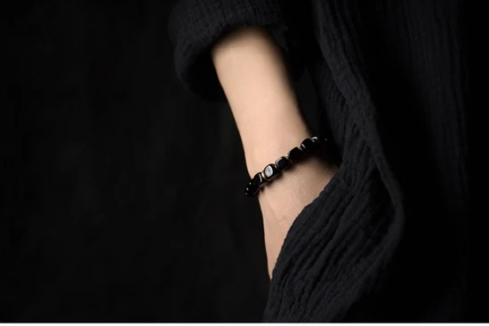 Cubic Black Obsidian Stone Golden Metal Bracelet With Handcrafted Antique Brass Accessories Trendy Jewelry for Male Female