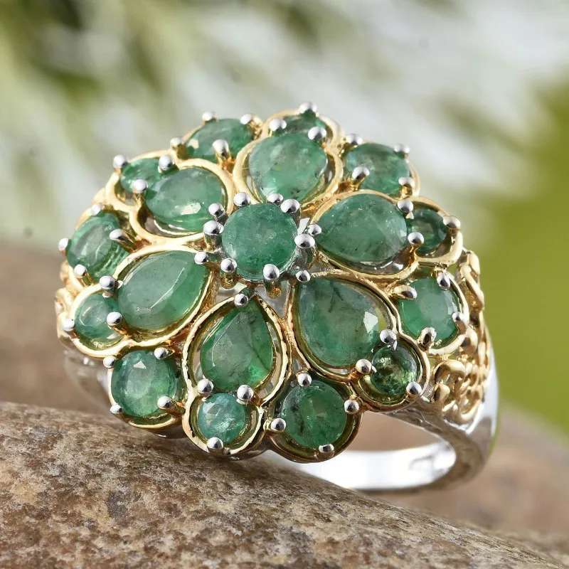 Fashion 2 Gold Color Green  Zircon Rings Set for Wedding Engagement Promise Bridal Party Jewelry