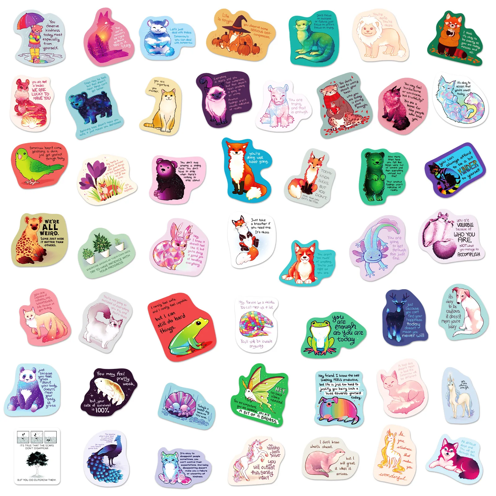 50pcs Motivational Stickers, Teenagers Inspirational Stickers, Healing Texter Decals for Kettles Laptop Diary Scrapbook