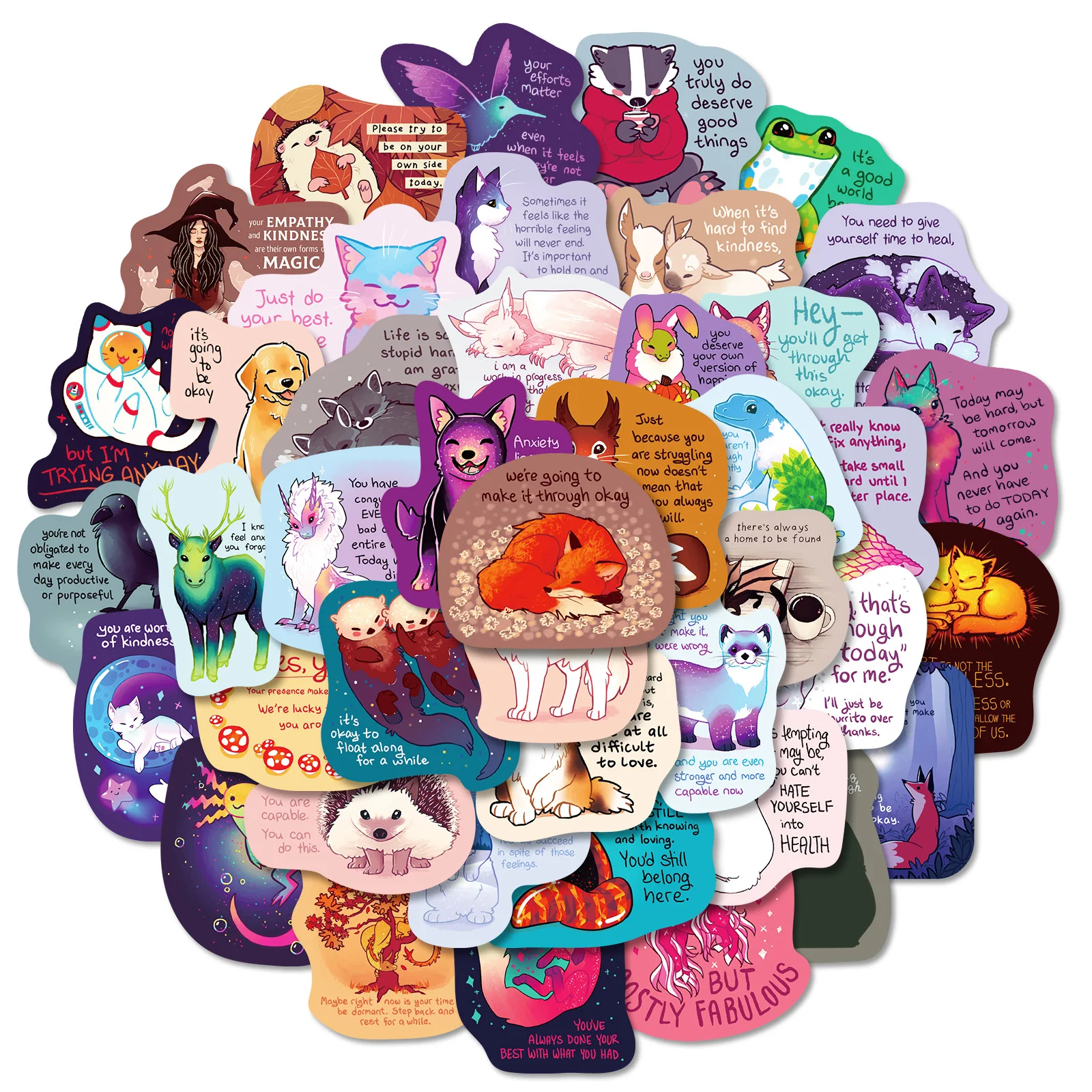 50pcs Motivational Stickers, Teenagers Inspirational Stickers, Healing Texter Decals for Kettles Laptop Diary Scrapbook