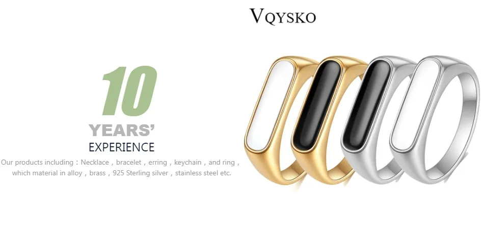 VQYSKO Mother Of Pearl Waterproof Tarnish Free Ring Signet Ring Dainty Bar Beautiful Gift For Her Him Staple Jewelry