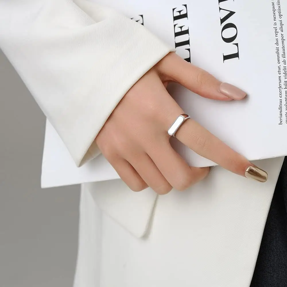 VQYSKO Mother Of Pearl Waterproof Tarnish Free Ring Signet Ring Dainty Bar Beautiful Gift For Her Him Staple Jewelry