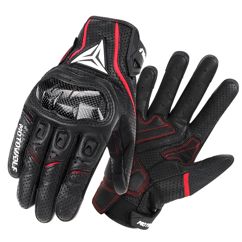 Motorcycle Leather Gloves Carbon Fibre Four Seasons Waterproof Touch Screen Non-slip Motorbike Gloves Perforated Ventilate