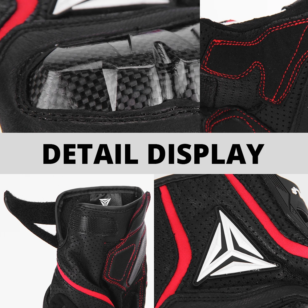 Motorcycle Leather Gloves Carbon Fibre Four Seasons Waterproof Touch Screen Non-slip Motorbike Gloves Perforated Ventilate