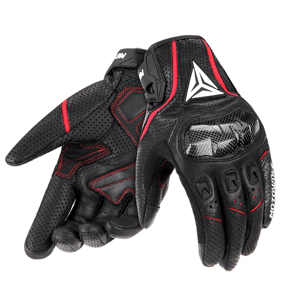 Motorcycle Leather Gloves Carbon Fibre Four Seasons Waterproof Touch Screen Non-slip Motorbike Gloves Perforated Ventilate