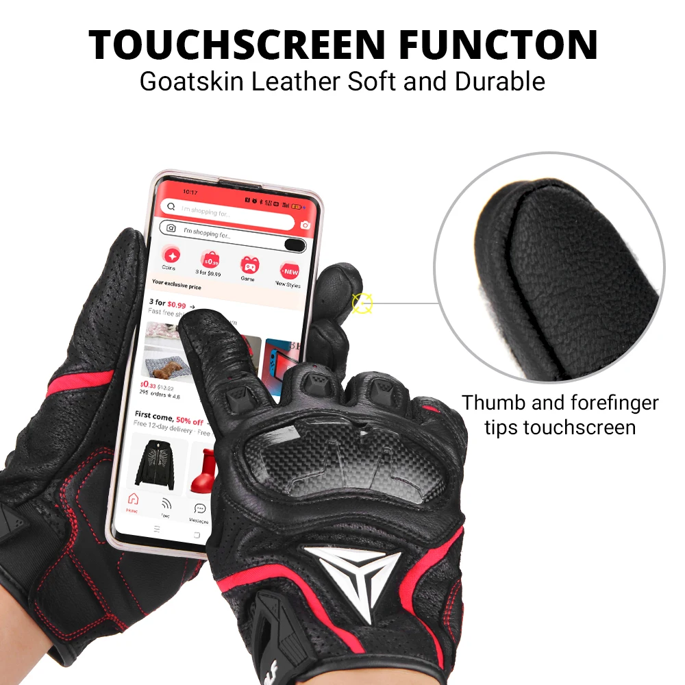 Motorcycle Leather Gloves Carbon Fibre Four Seasons Waterproof Touch Screen Non-slip Motorbike Gloves Perforated Ventilate