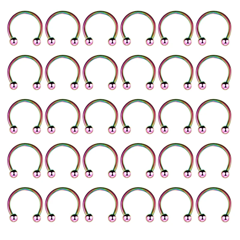 30PCS/Lot Surgical Steel Nose Rings Hoop Nostril Nariz Piercing Septum Ring Horseshoe Fake Tragus Earring Body Jewelry Gift