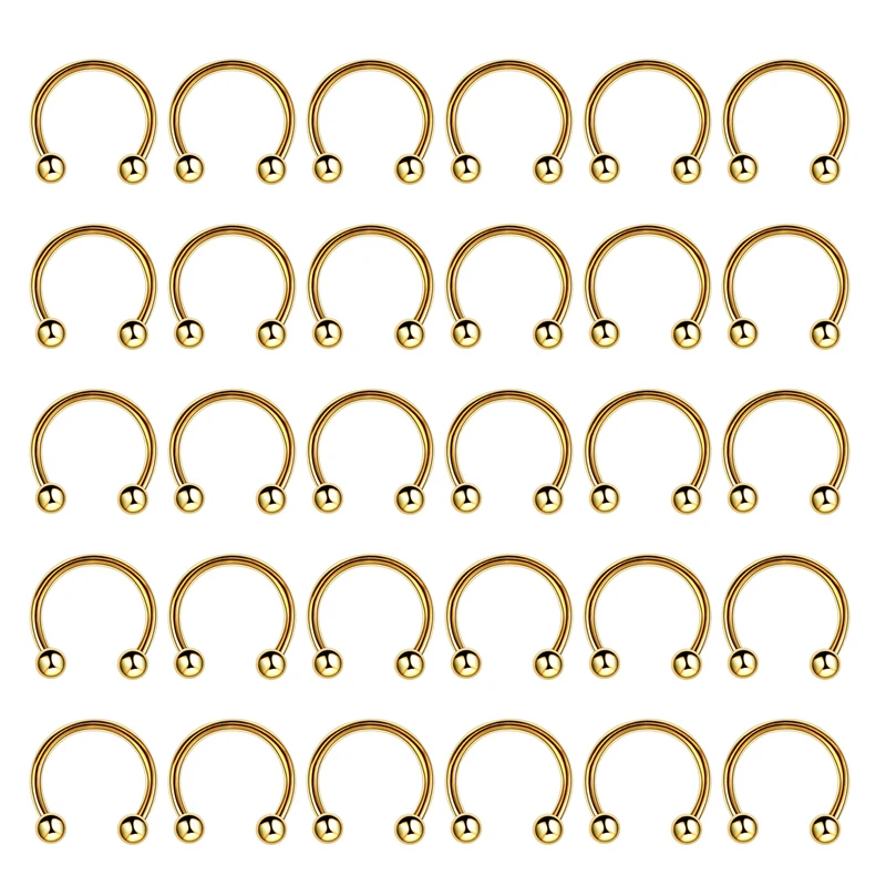 30PCS/Lot Surgical Steel Nose Rings Hoop Nostril Nariz Piercing Septum Ring Horseshoe Fake Tragus Earring Body Jewelry Gift