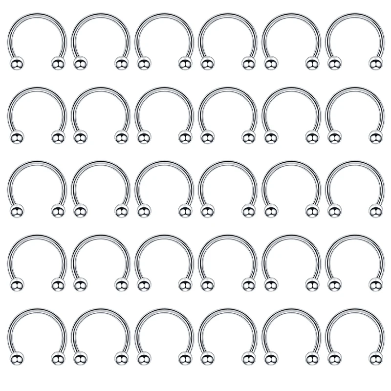 30PCS/Lot Surgical Steel Nose Rings Hoop Nostril Nariz Piercing Septum Ring Horseshoe Fake Tragus Earring Body Jewelry Gift