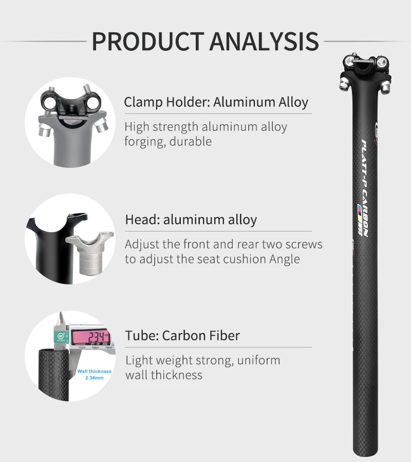 Carbon Bicycle Seatpost 27.2/30.8/31.6mm Matte Black MTB/Road Bike Seat Post Length 280mm Seat Tube Bicycle Parts