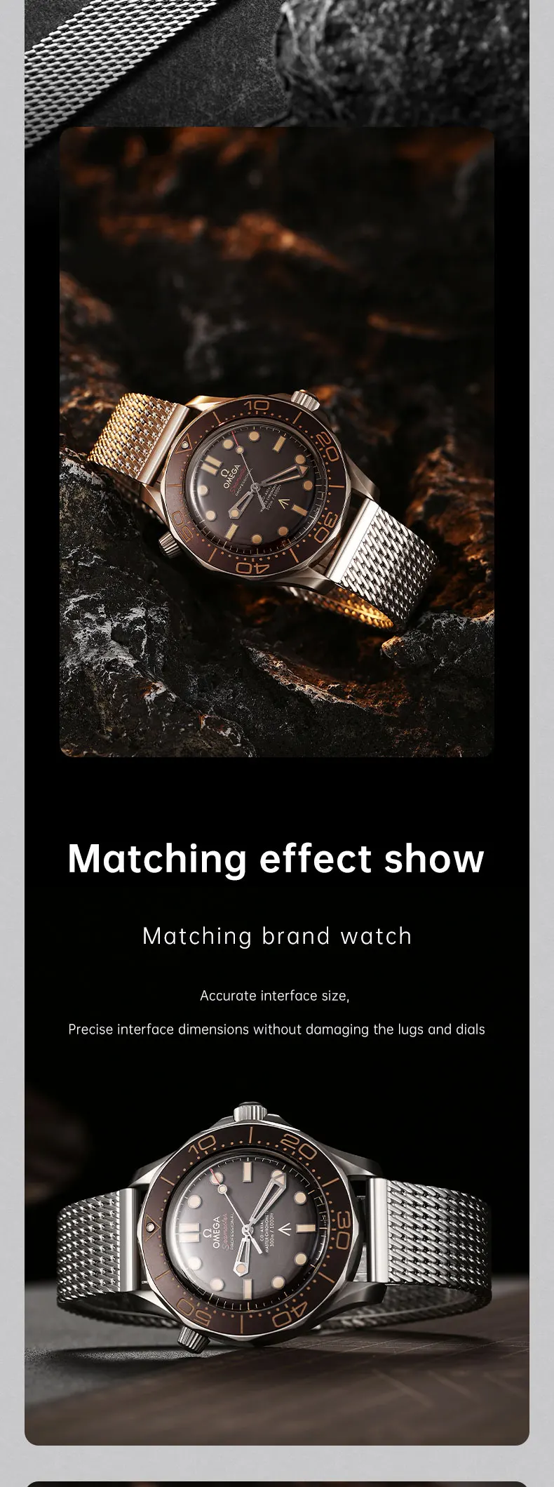 MAIKES Luxury 316L Stainless Steel Watch Strap For Rolex Omega IWC Breitling Watchbands 20mm 21mm 22mm Milanese Woven Watch Band