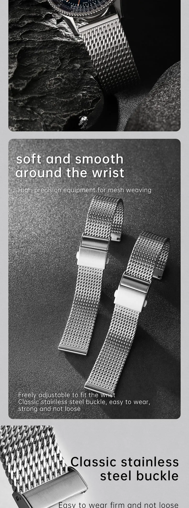 MAIKES Luxury 316L Stainless Steel Watch Strap For Rolex Omega IWC Breitling Watchbands 20mm 21mm 22mm Milanese Woven Watch Band