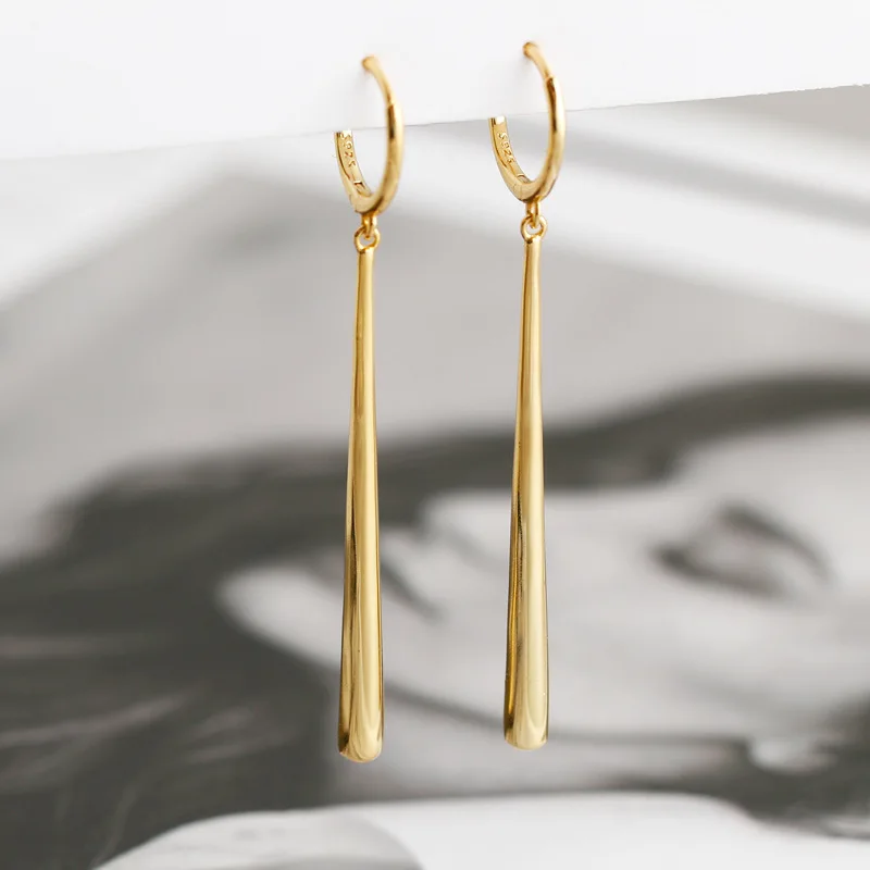 ANENJERY Silver Color Long Strip Hoop Earrings for Women French Gold Silver Waterdrop Earrings Jewelry 2022 New