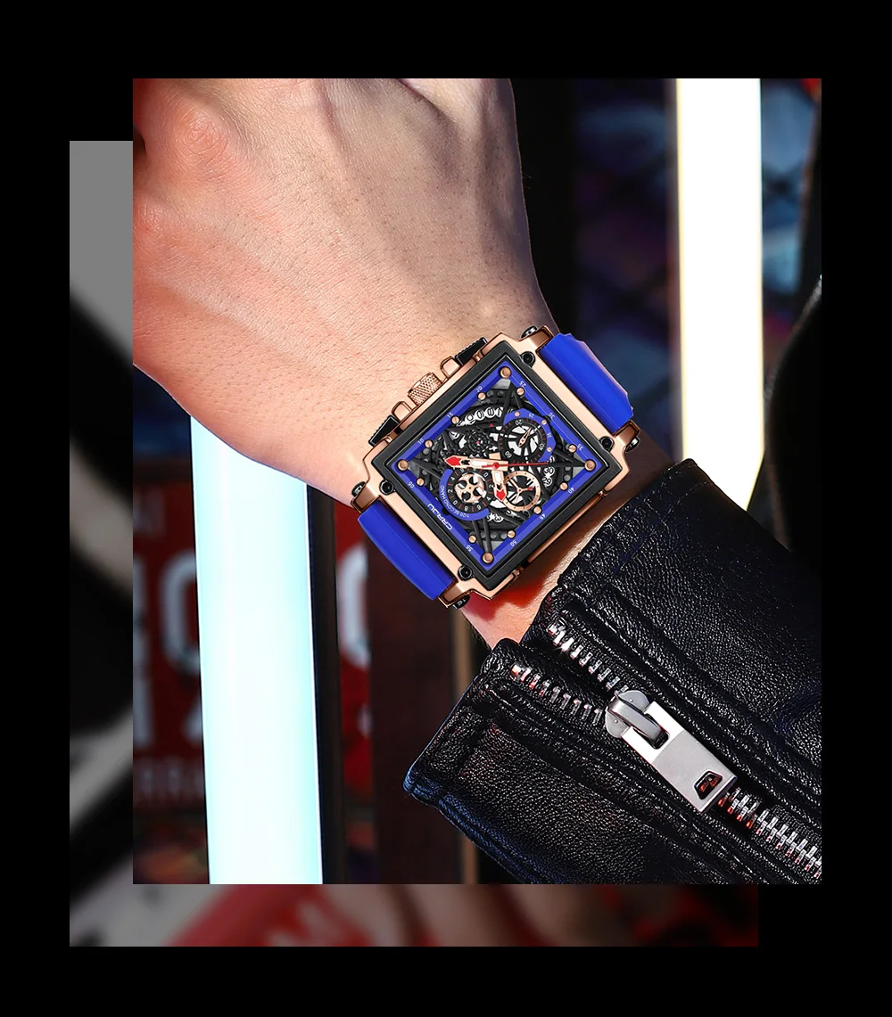 CRRJU Men's Sports Chronograph Wrist Watch For Men Army Silicone Strap Square Quartz Stop Watch Clock Man Relogios Masculino