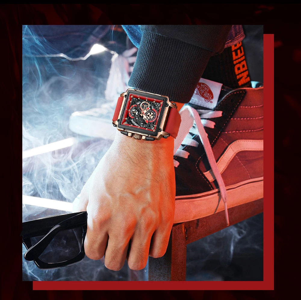 CRRJU Men's Sports Chronograph Wrist Watch For Men Army Silicone Strap Square Quartz Stop Watch Clock Man Relogios Masculino